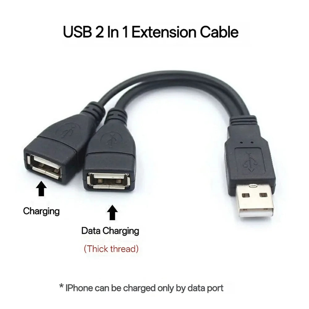 USB 2.0 Y Splitter Cable 1 Male to 2 Female for Data & Charging — 5.9 in (15 cm) or 11.8 in (30 cm)