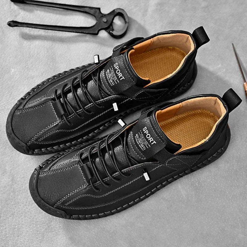 Handmade Men's PU Leather Slip-On Loafers Breathable Casual Moccasins Rubber Outsole Plus Sizes