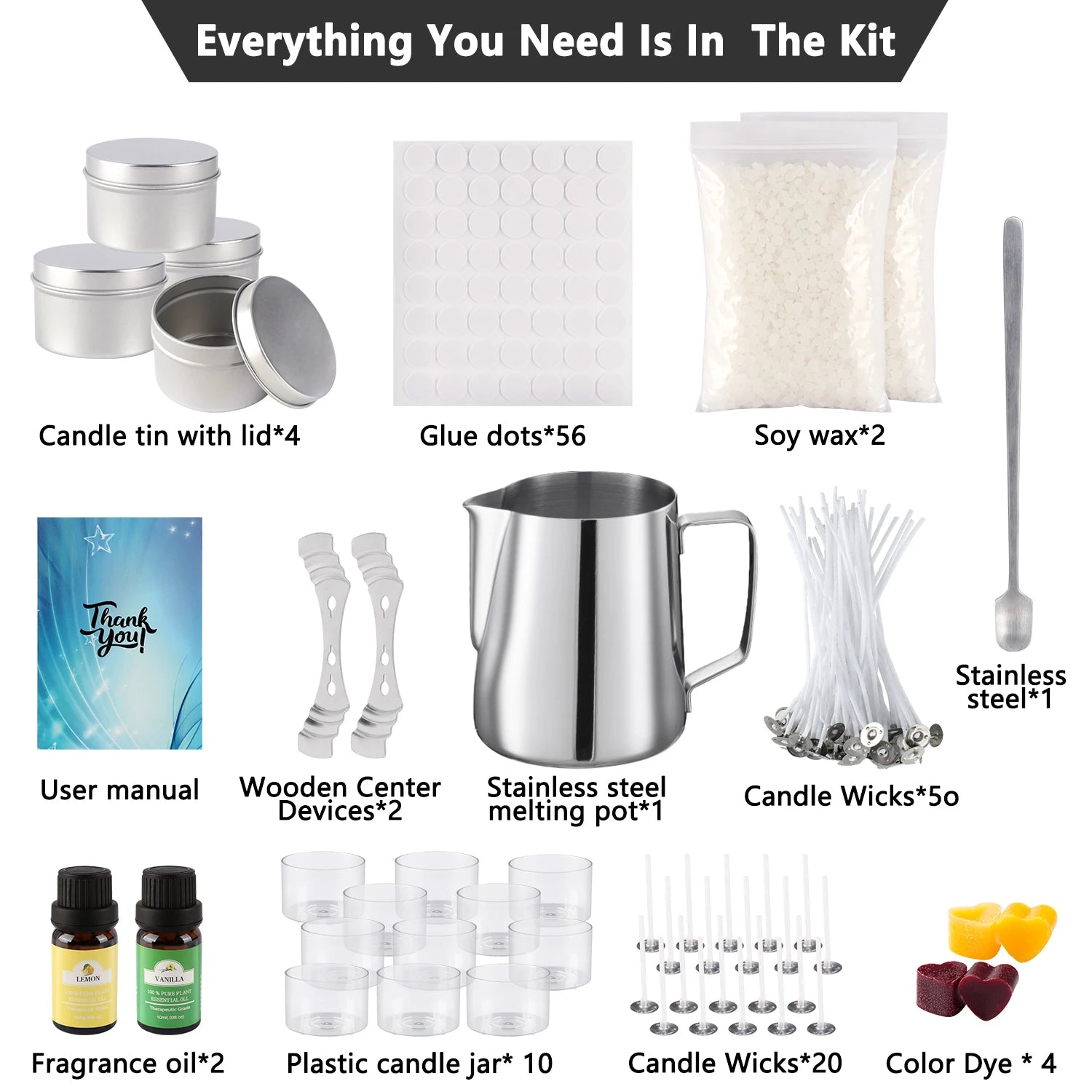 DIY Candle Making Kit with Soy Wax & Essential Oils – Aromatherapy Candle Supplies for Beginners, Gift Set