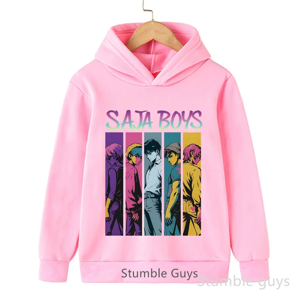 Kids Anime Demon Hunters Hoodie - K-Pop Style Warm Casual Sweatshirt for Boys & Girls