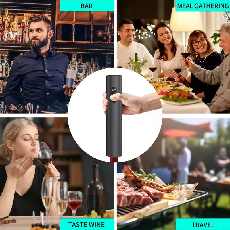 Electric Automatic Wine Opener Set — Battery-Powered Bottle Opener with Pourer, Vacuum Stopper & Foil Cutter Gift Set