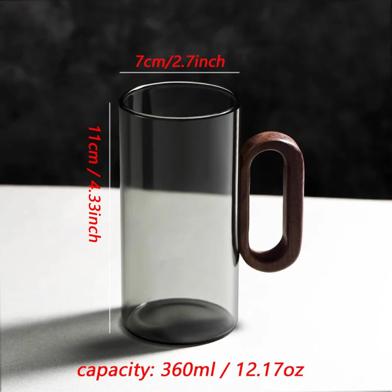 2/4/6-Pack Borosilicate Glass Mugs with Walnut Wooden Handle, 360 ml (12.2 fl oz) Heat-Resistant Teacup Set for Coffee, Milk & Juice