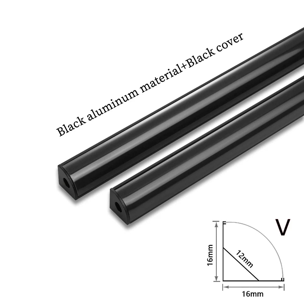 LED Aluminum Profile Channel with Black PC Cover U/V Shape 0.5m (50cm / 19.7in) 1–30 Pack Fits 8–12mm LED Light Strips