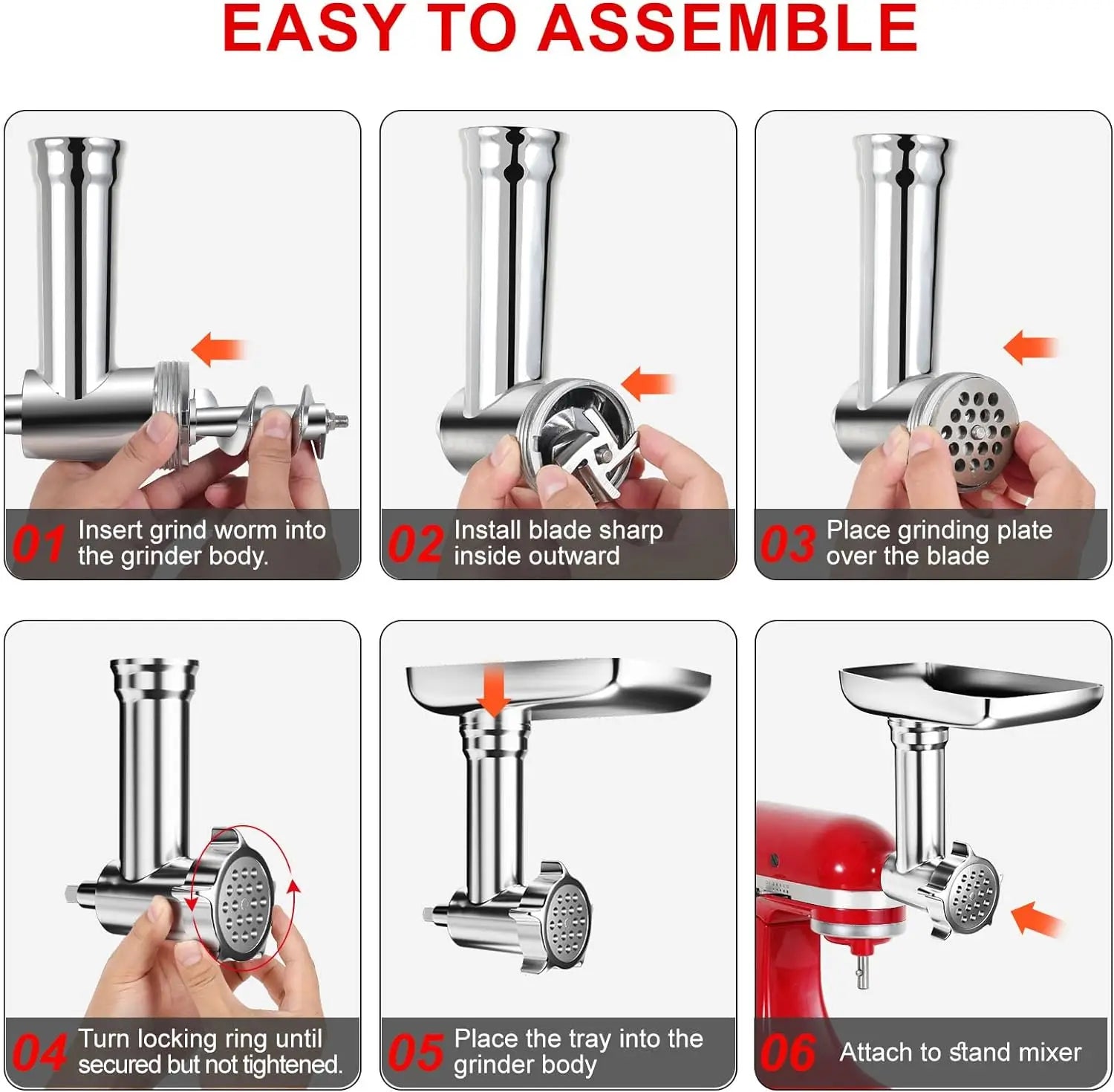 Metal Meat Grinder & Sausage Stuffer Attachment for Stand Mixers – Aluminum Alloy Food Grinder Kit with 4 Grinding Plates