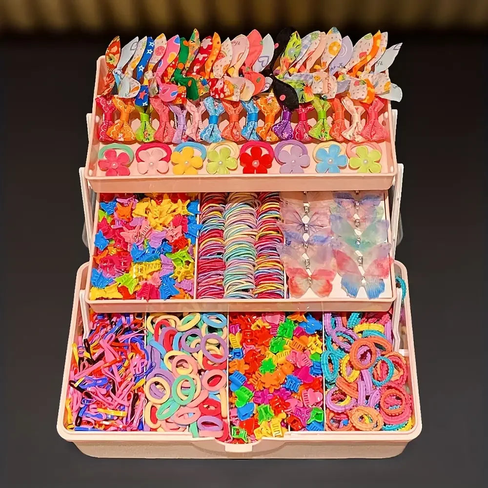 555-Piece Colorful Butterfly Hair Clips and Elastic Bands Set for Girls, Cute Kids Hair Accessories