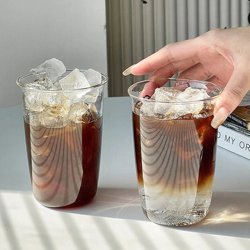 Aesthetic Borosilicate Glass Coffee Cup — Cold Coffee Mug & Cocktail Glass, 350–465ml (12–16oz)