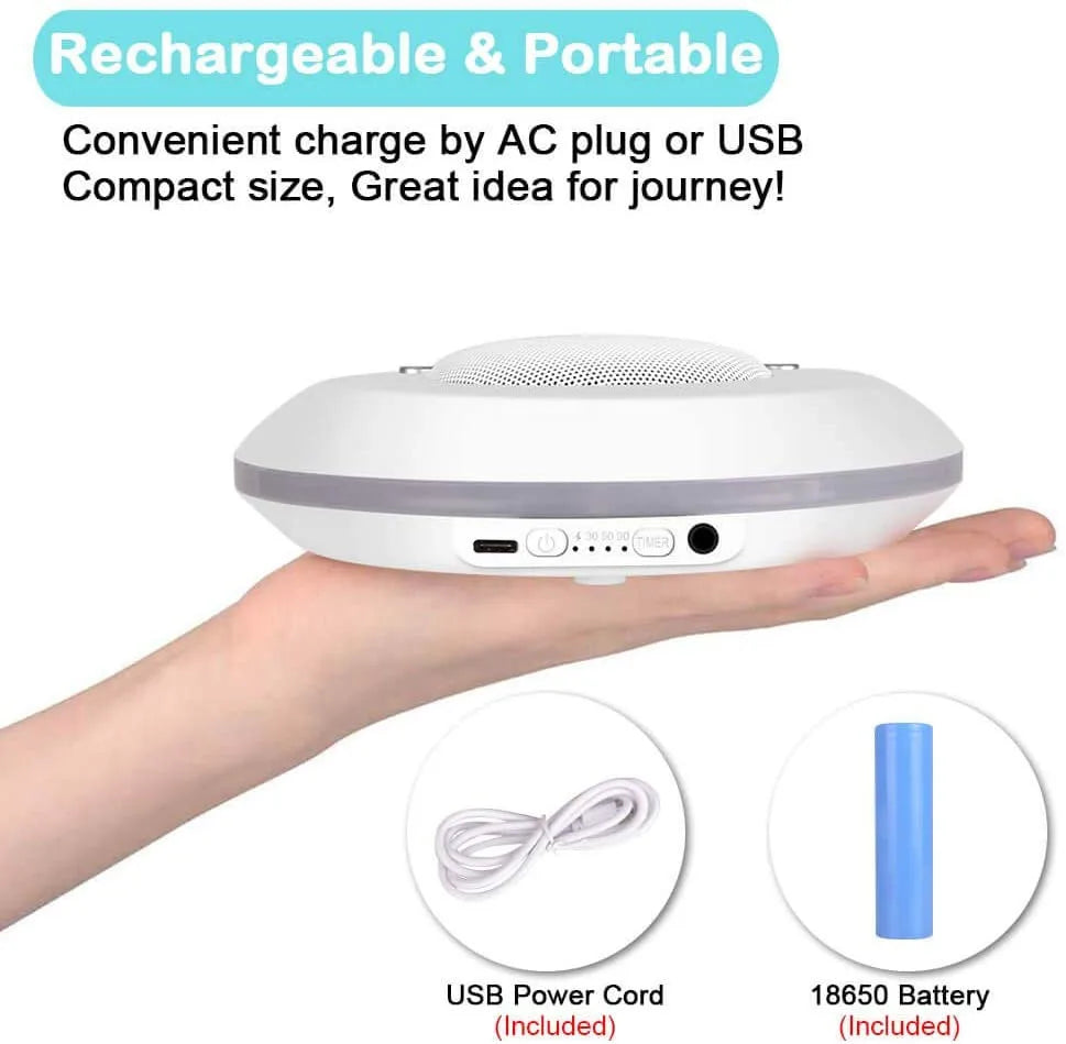 Portable White Noise Machine for Baby - 28 Sounds, USB-C Rechargeable Sleep Soother with 7-Color Night Light & Timer