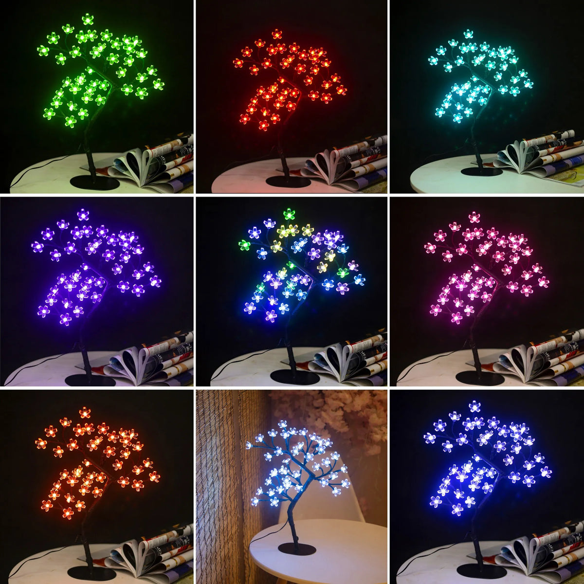 Cherry Blossom LED Bonsai Tree Lamp 17.7 in (45 cm) 40-LED USB & Battery Powered Tabletop Light Home Decor Gift