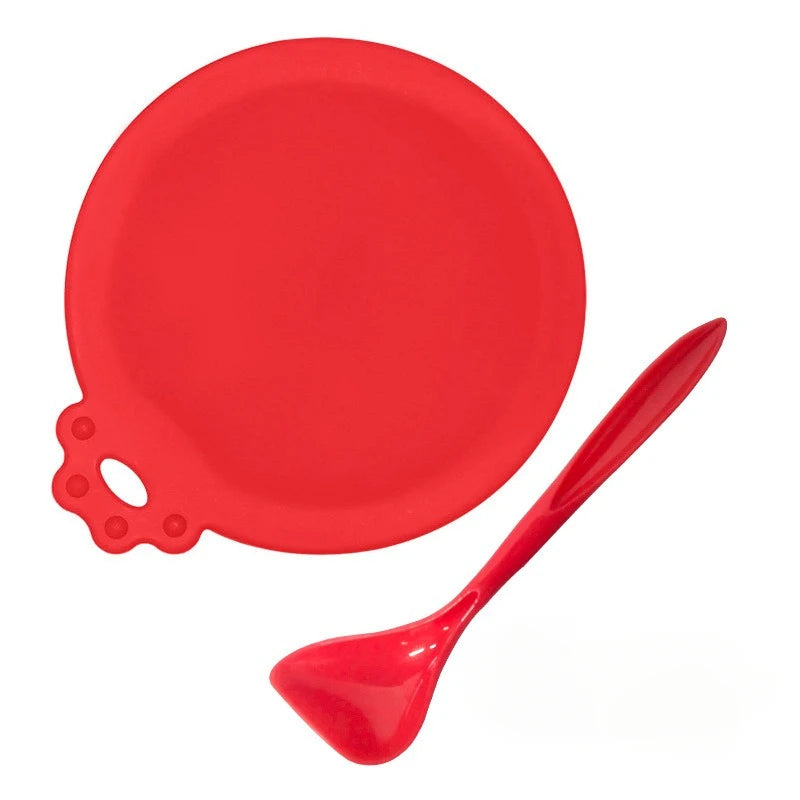 2-Pack Reusable Silicone Pet Food Can Covers with Spoon – Airtight Lids for Dog & Cat Cans, Fits 2.5–3.3 in (63–84 mm)