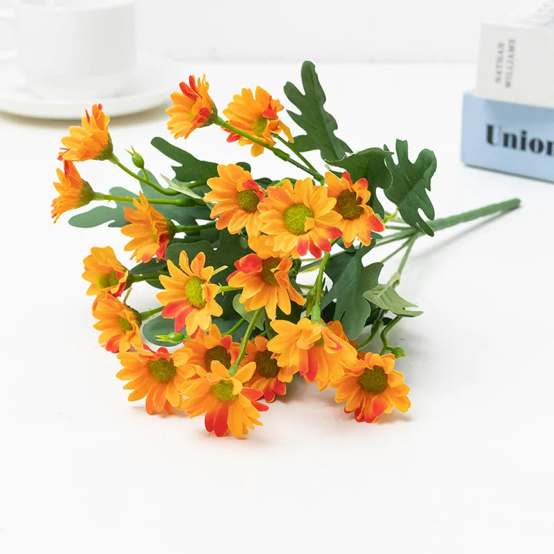 21-Head Sunflower & Daisy Bouquet - Chamomile Artificial Flowers for Wedding, Home & DIY Decor