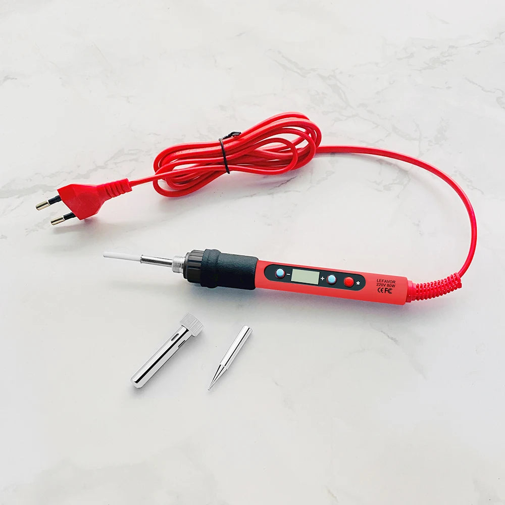 80W Adjustable Temperature Soldering Iron Kit with LCD, Ceramic Heater, Soldering Tips, Tweezers & Solder Wire