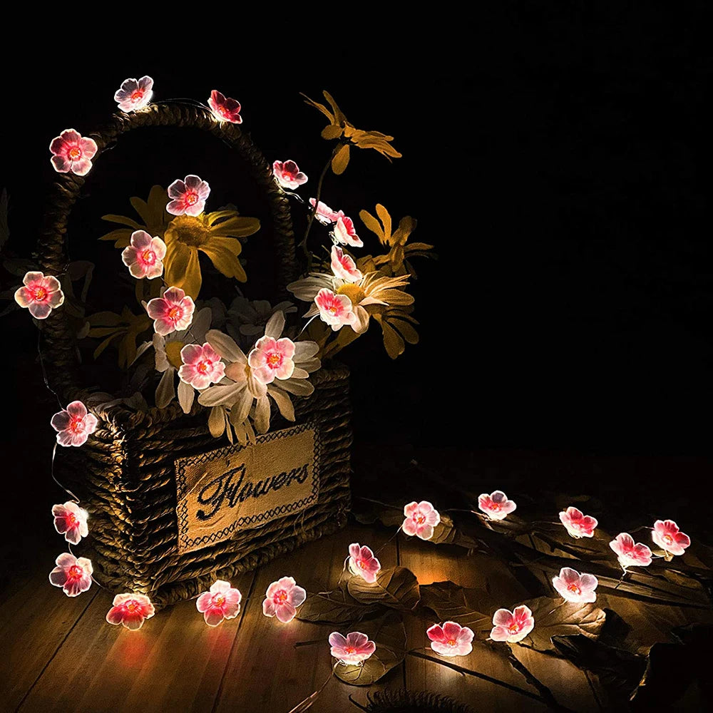 30 LED Pink Cherry Blossom Fairy String Lights Battery-Powered Flower Garland for Home, Bedroom & Christmas