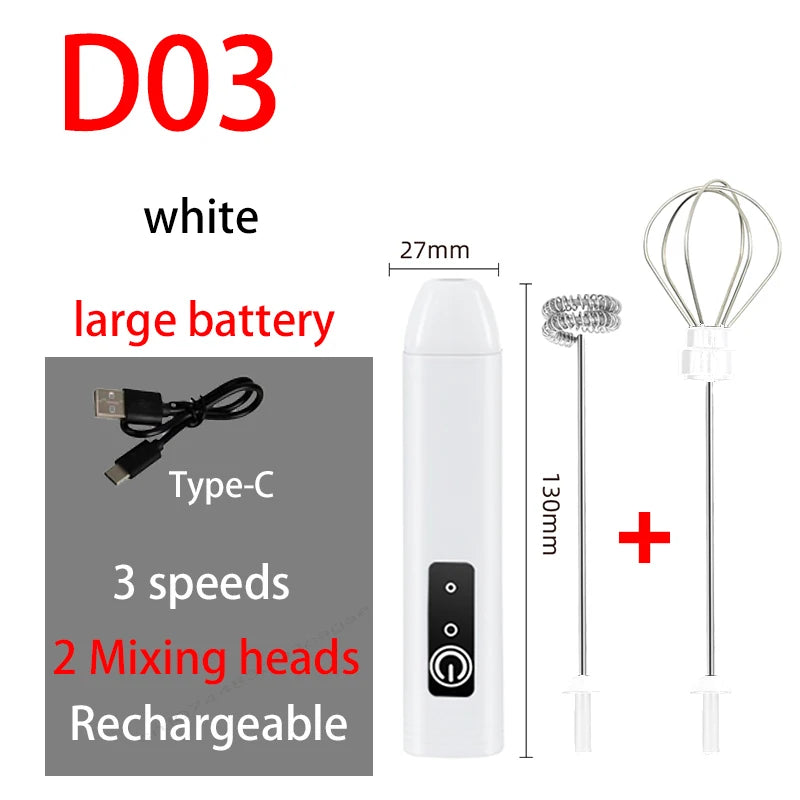 Wireless Electric Milk Frother & Egg Beater — USB-C Rechargeable Handheld Coffee Whisk, 3-Speed Mini Foam Maker