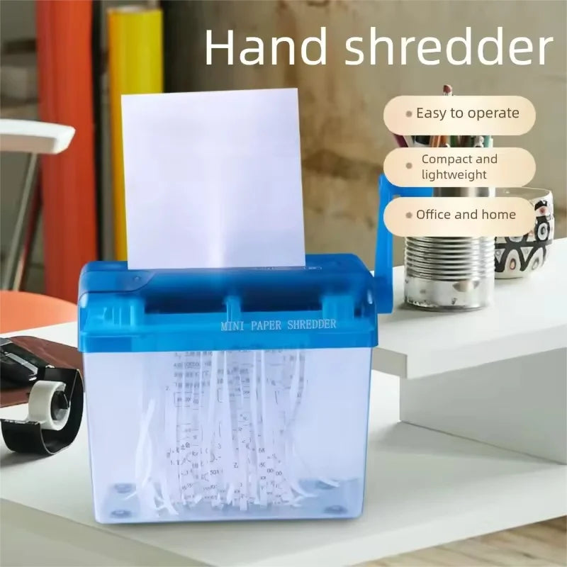 A6 Mini Manual Desktop Paper Shredder - Hand-Crank Office Document Shredder