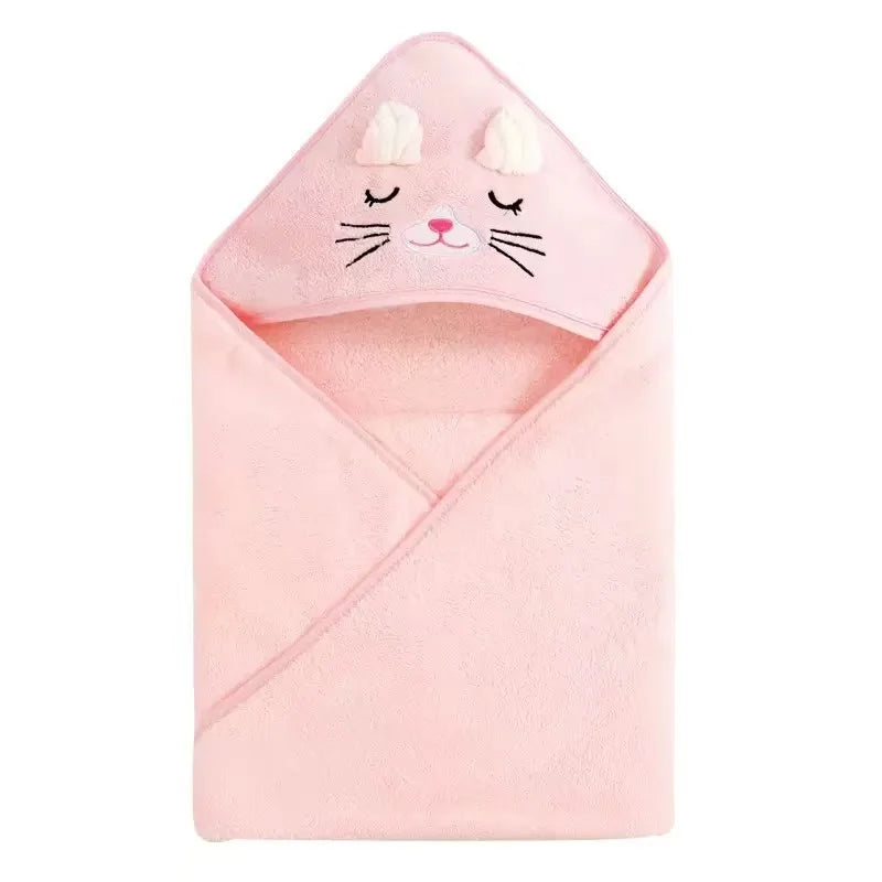 Hooded Baby Towel & Toddler Bathrobe Cartoon Coral Fleece Swaddle Blanket for Newborns & Kids