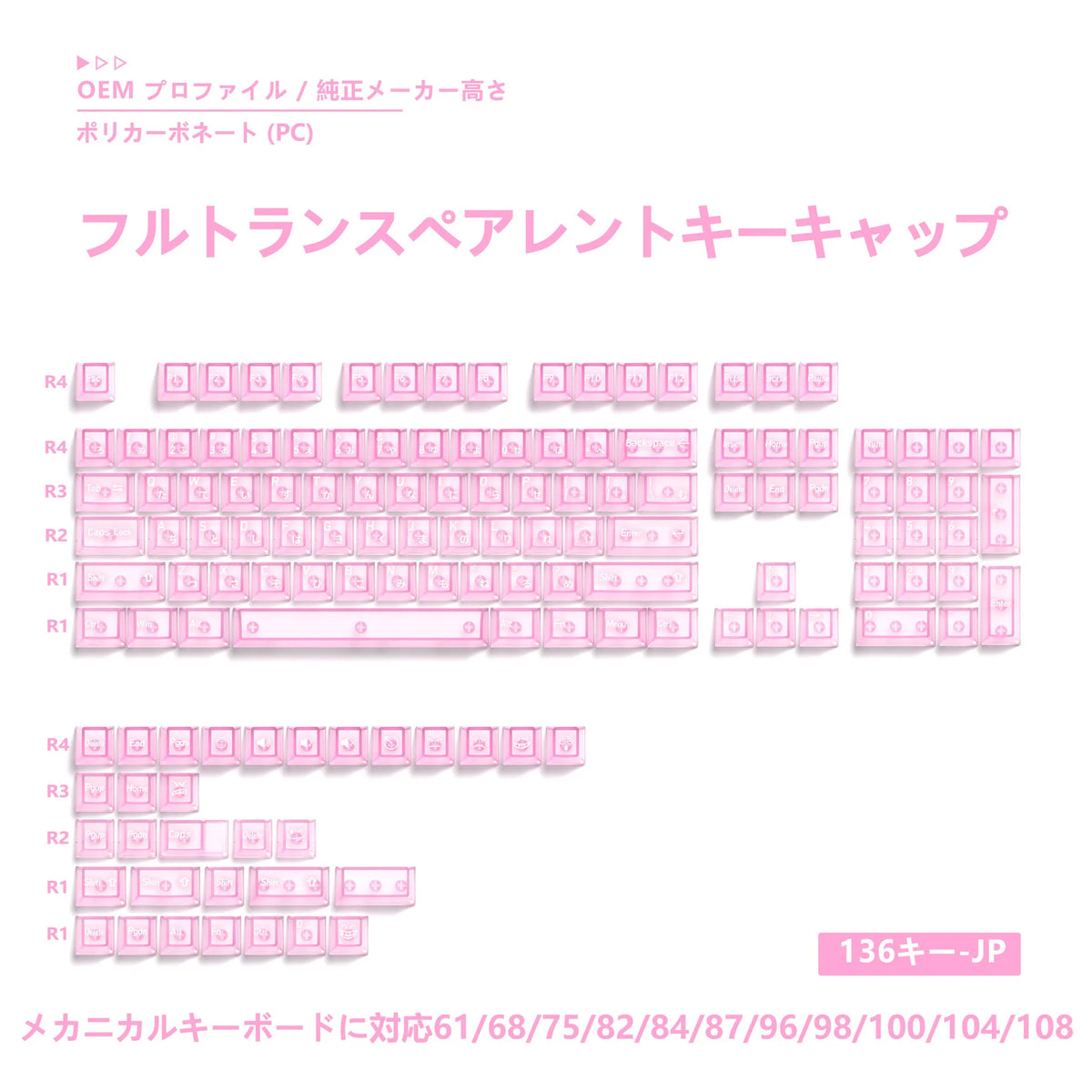 136-Key Transparent Multilingual Keycap Set for Mechanical Keyboards — EN/JP/RU/KR PC Compatible