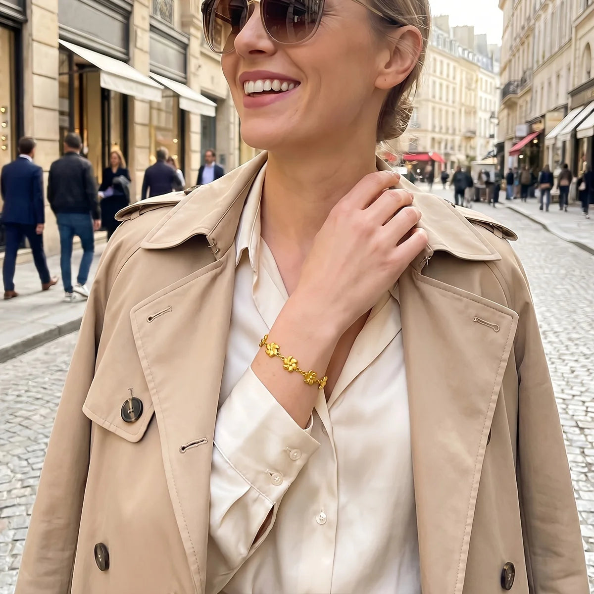 304L Stainless Steel 18K Gold-Plated Bracelet for Women, Geometric Link Chain with Lobster Clasp — Elegant All-Season Jewelry Gift