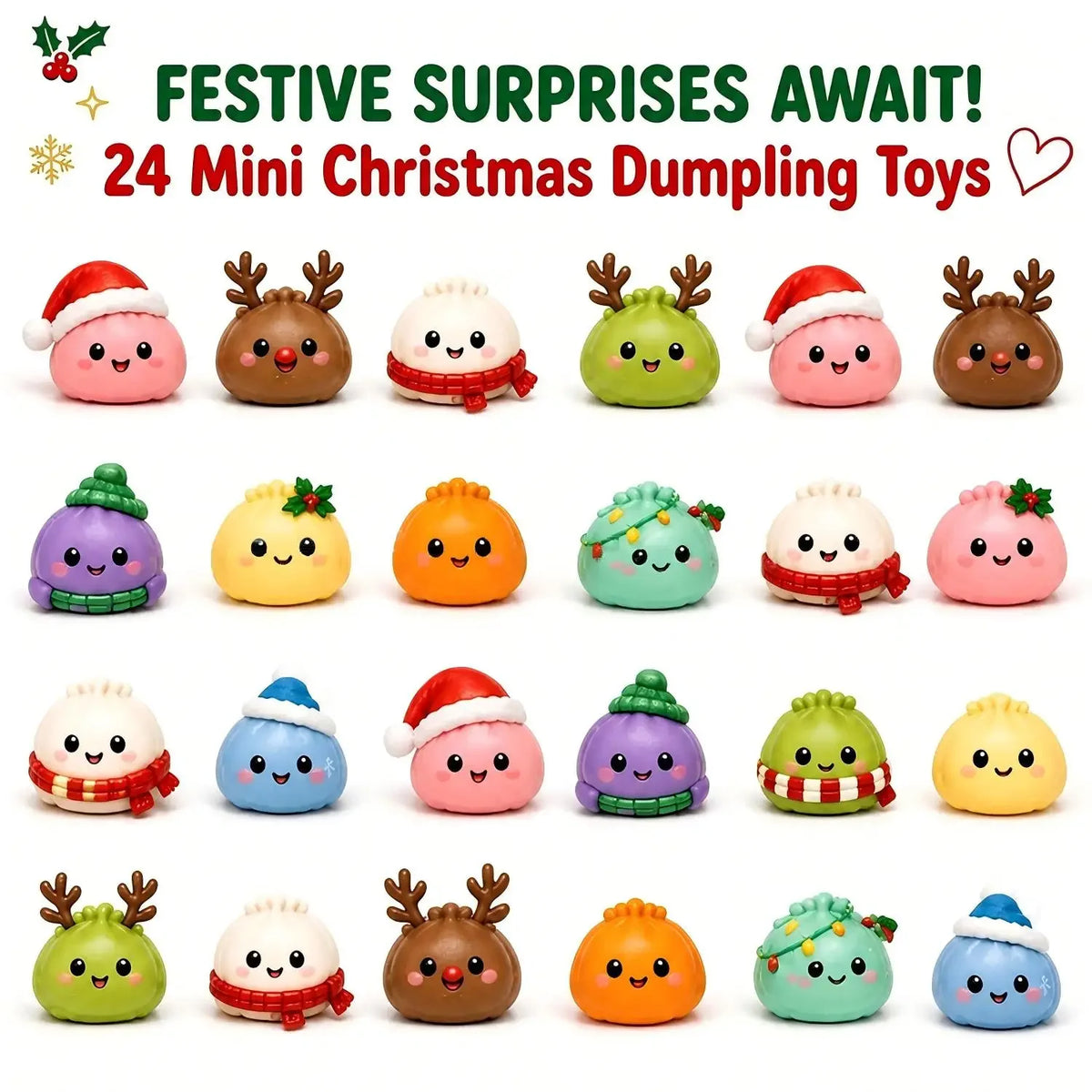Christmas Squishy Advent Calendar 24-Day Dumpling Fidget Toy Blind Box, Stress Relief Surprise Gift for Kids & Girls