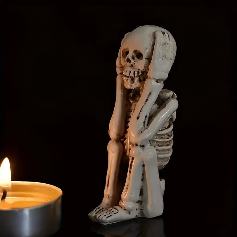 3-Pack Resin Tabletop Skeleton Decorations Art Deco Halloween Skull Figurines for Mantel & Desktop
