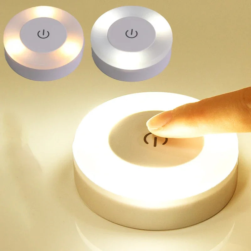 Portable USB Rechargeable LED Night Light - Touch Round Table Lamp for Bedroom, Kids Room & Living Room