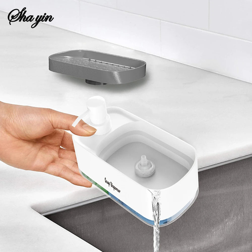 3-in-1 Soap Dispenser Set with Sponge Holder – Dual Countertop Hand & Dish Pump Organizer for Kitchen Sink