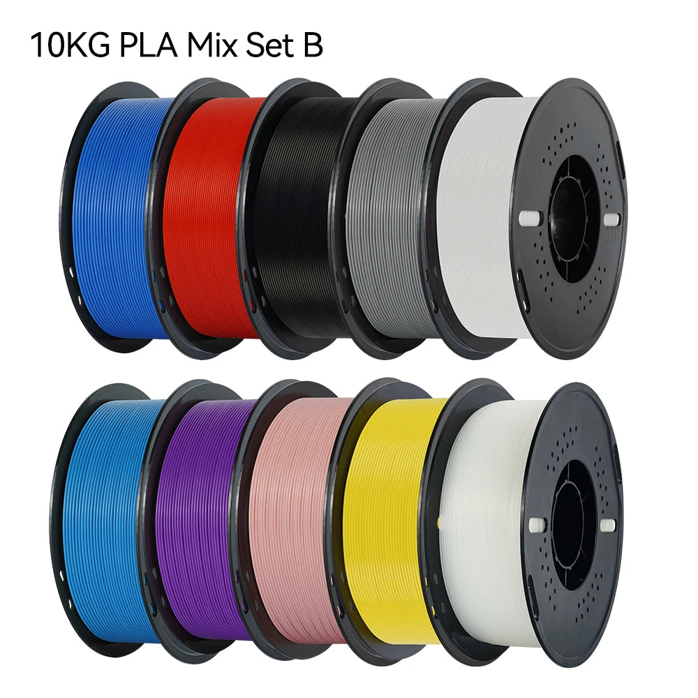 PLA and PETG 3D Printer Filament 10-Roll Pack — 1.75mm, 1kg (2.2 lb) Each — 10 kg (22 lb) Total, Assorted Colors, Eco-Friendly