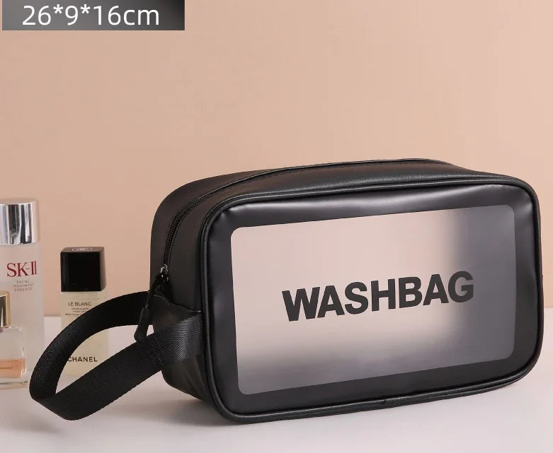 Transparent Black Waterproof PVC Travel Makeup Bag, Large Capacity Cosmetic Organizer (3 Sizes)