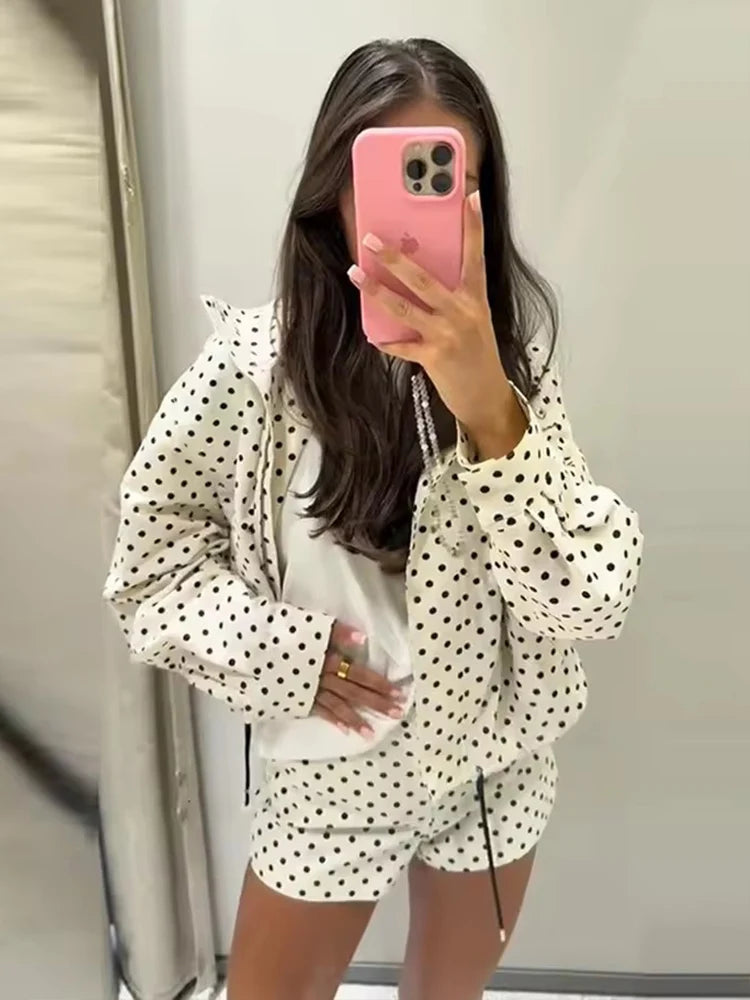 Polka Dot Short Coat for Women - Long Sleeve Casual Office Jacket, Elegant High Street Outerwear