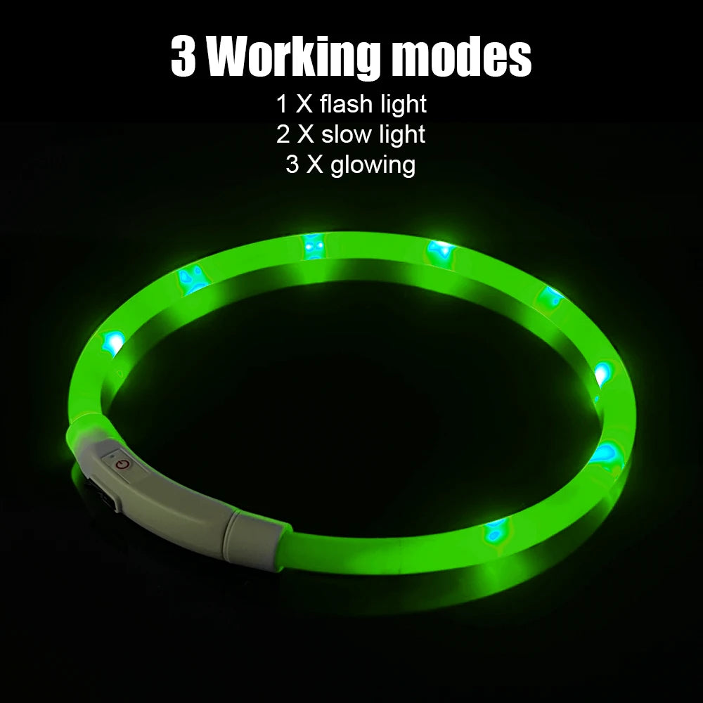 Rechargeable USB LED Dog Collar - Waterproof Luminous Silicone Night Safety Collar, Adjustable Trim-to-Fit