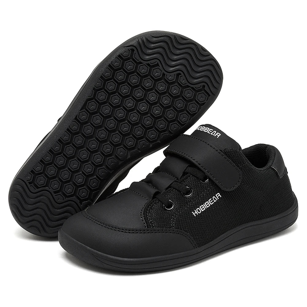 Kids Wide Toe Barefoot Sneakers Minimalist Lightweight Mesh & Faux Leather Hook & Loop Shoes