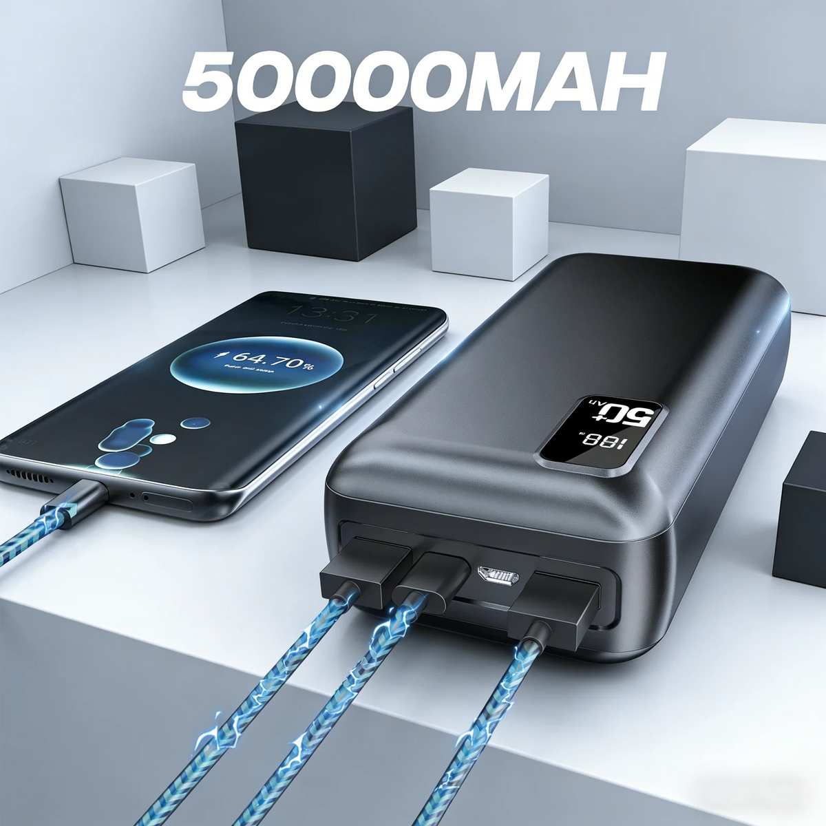 50000mAh 22.5W Power Bank PD Fast Charging Portable Charger – Triple-Port External Battery for iPhone iPad Xiaomi