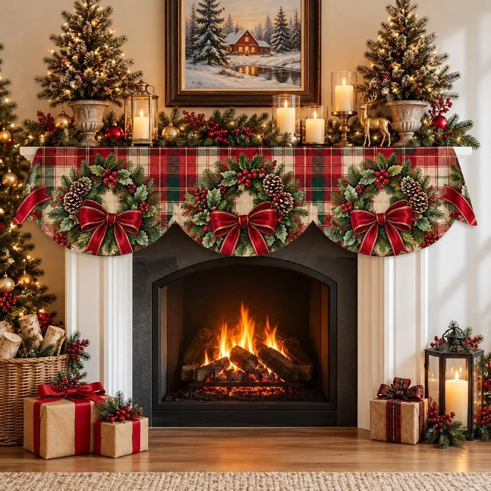 Christmas Fireplace Mantel Scarf 50x200cm (19.7x78.7in) Non-Slip Plush Mantel Runner Stain-Resistant Holiday Decor