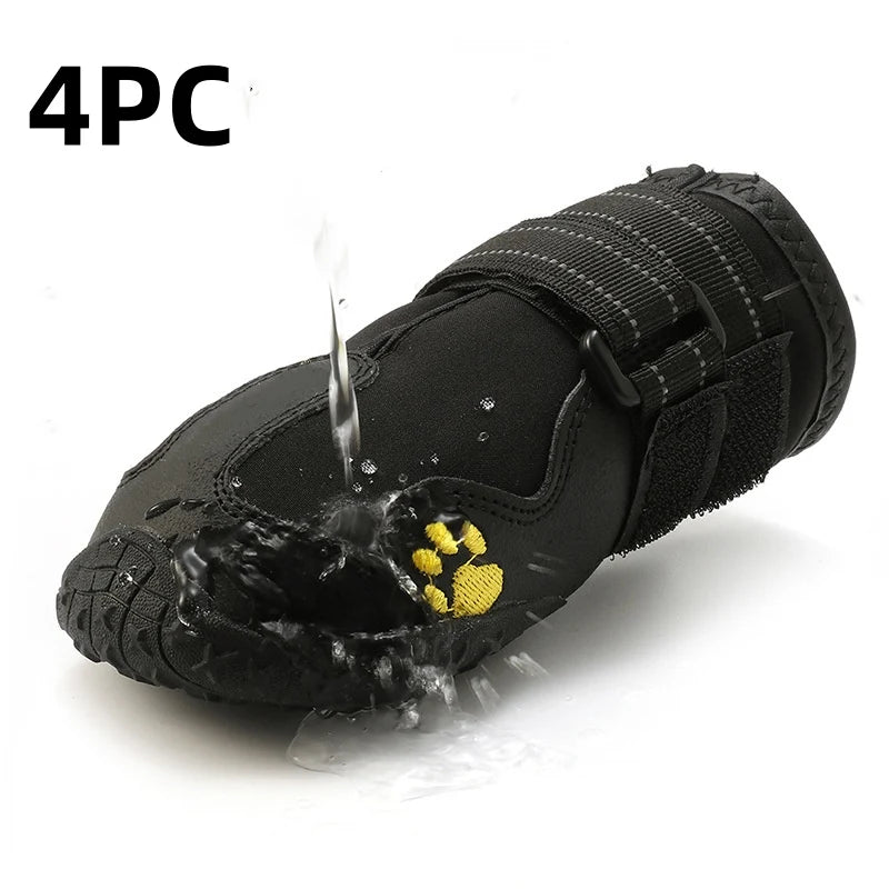 Waterproof Dog Boots 4-Pack – Warm Snow & Rain Booties for Medium/Large Dogs, Reflective Anti-Slip Pet Shoes