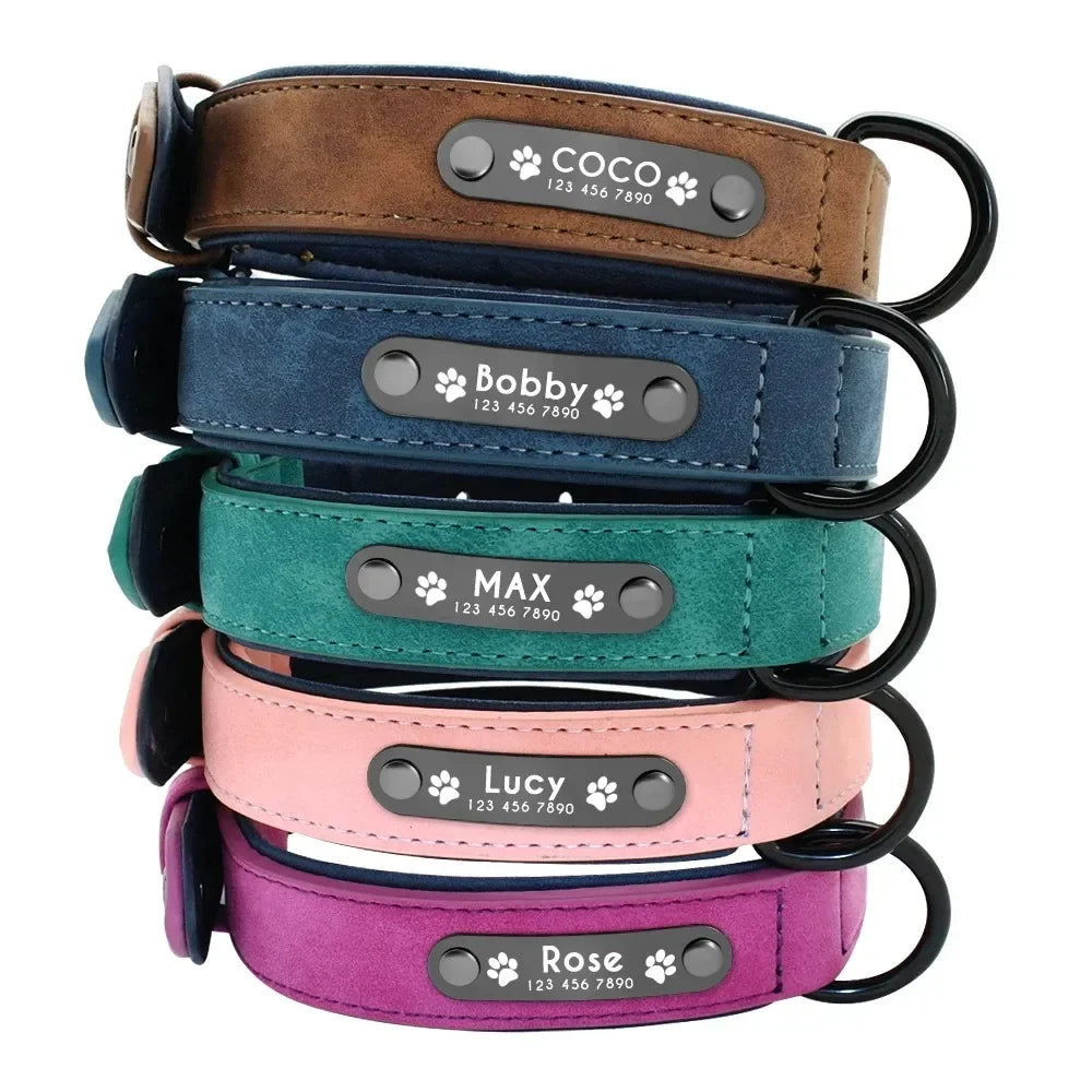 Personalized Leather Dog Collar with ID Tag - Adjustable Small/Medium/Large Dogs | Custom Name & Phone