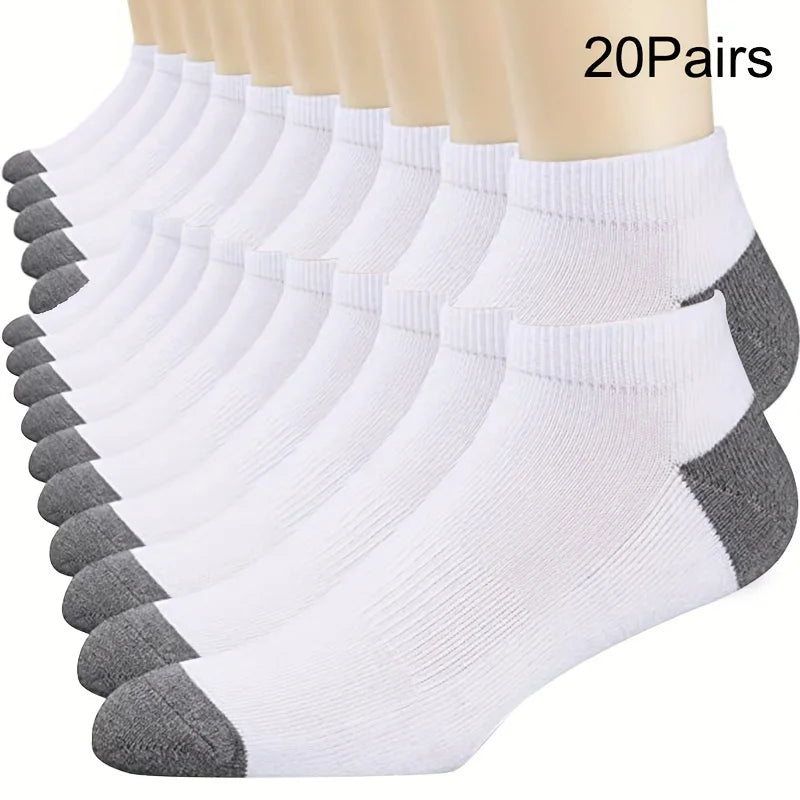 10/20/30-Pack Men's Color Block Boat Socks - Breathable Low-Cut Ankle Socks for Sneakers