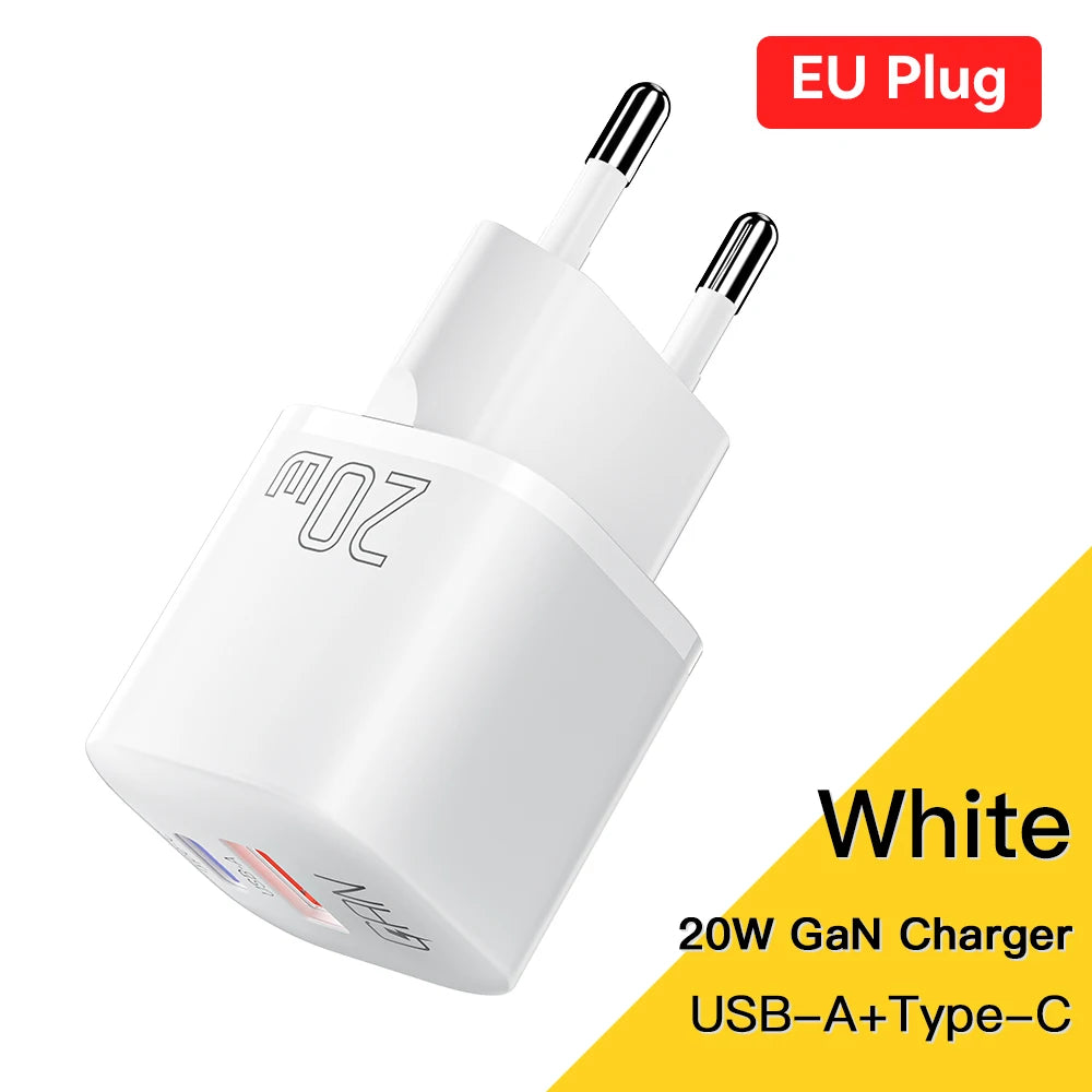 20W GaN USB-C Travel Charger with USB-A & USB-C Ports, USB PD & Quick Charge