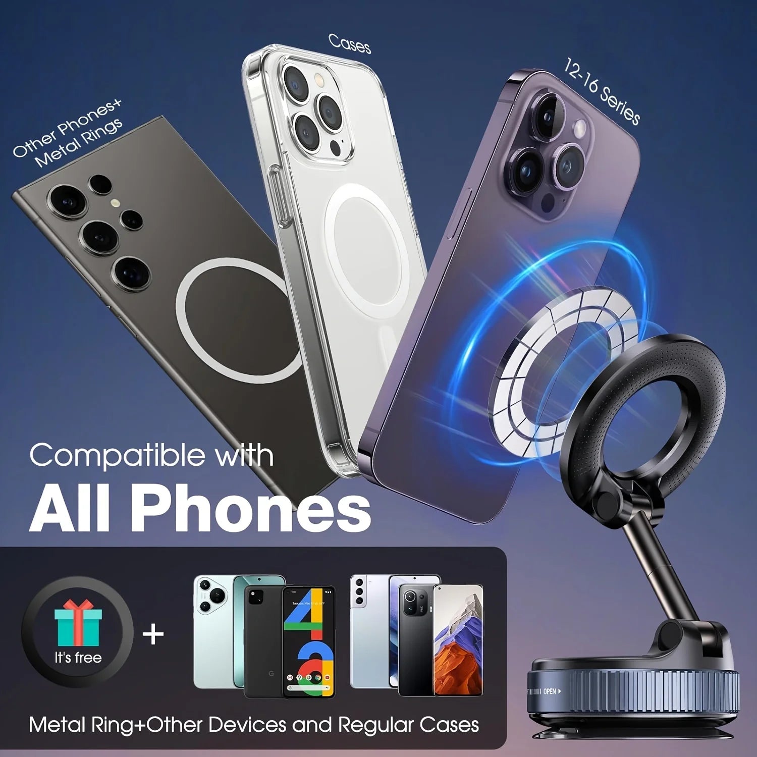 Upgraded Nano Gel Suction Cup Magnetic 360° Car Phone Mount – 110 lb (50 kg) Reinforced Vacuum Holder