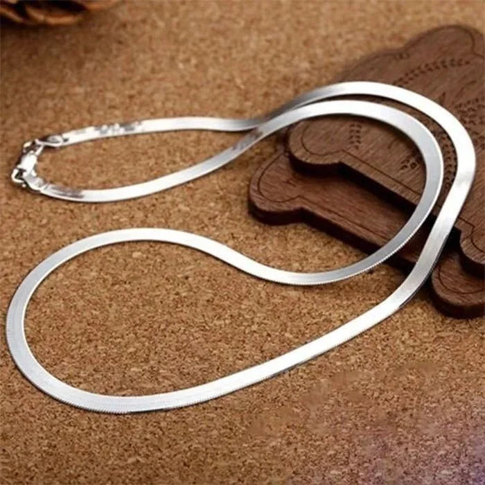 925 Sterling Silver 4mm Flat Link Chain Necklace - Rose Gold Plated Choker Clavicle Pendant