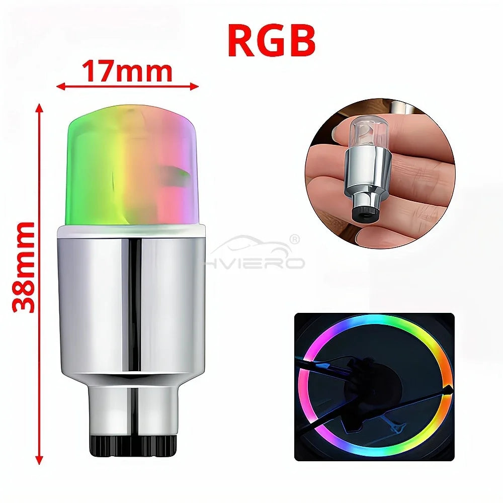 2-Pack LED Valve Stem Wheel Lights 12V Neon Tire Caps for Car Motorcycle Bicycle - RGB Waterproof