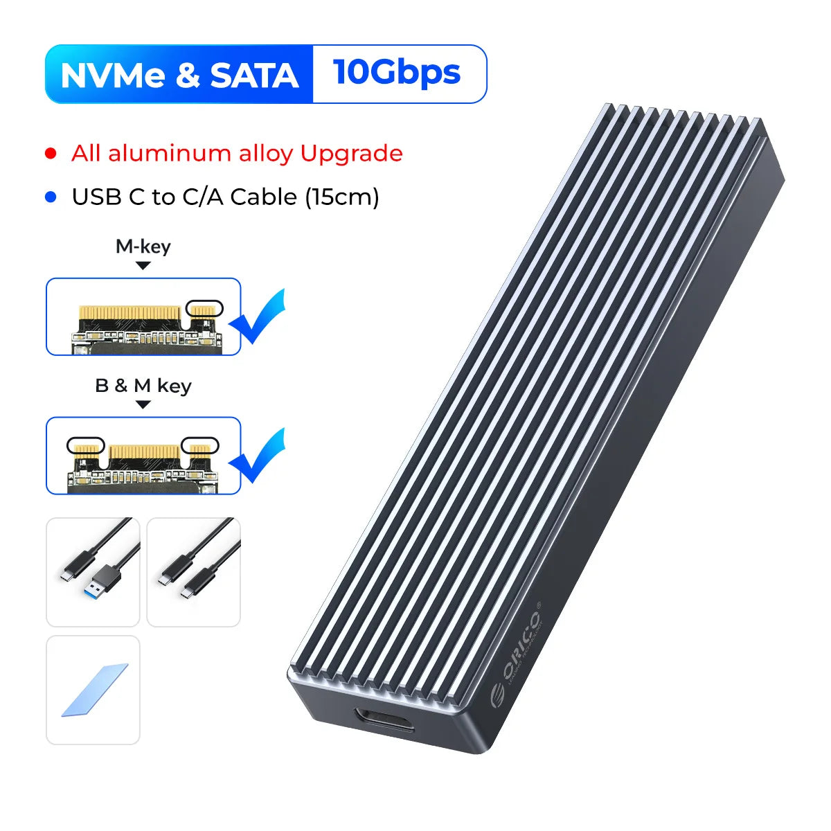 M.2 NVMe & SATA SSD Enclosure USB-C — Supports 2230/2242/2260/2280 | USB 3.2 Gen2 10Gbps / Gen2x2 20Gbps