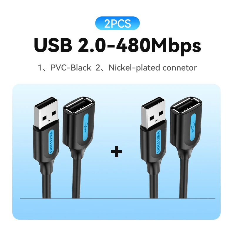 USB 3.0 Extension Cable Male to Female, High-Speed 5Gbps, 0.5/1/1.5/2/3 m (1.6–9.8 ft) for PC TV Xbox Printer, USB 2.0 Compatible