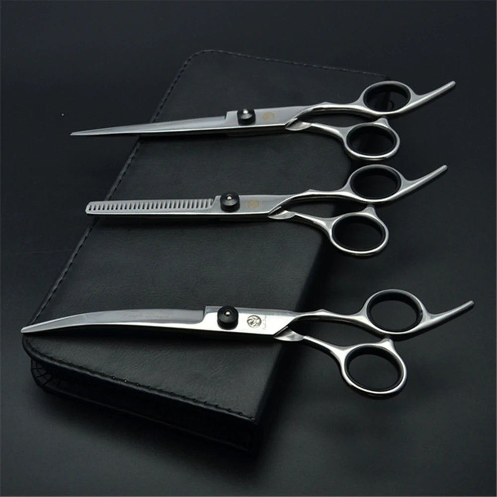 Professional Dog Grooming Scissors Set - 6" (15.2 cm) & 7" (17.8 cm) Stainless Steel Thinning & Curved Pet Shears