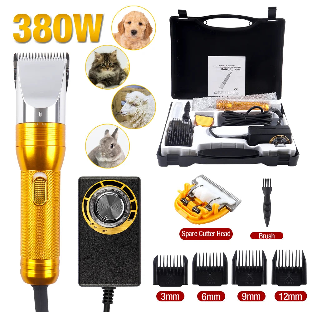 380W Electric Goat & Pet Shearer — 12V Motor Wool and Hair Trimmer, Adjustable 0.8–2.3mm (0.03–0.09in), Includes 4 Guide Combs