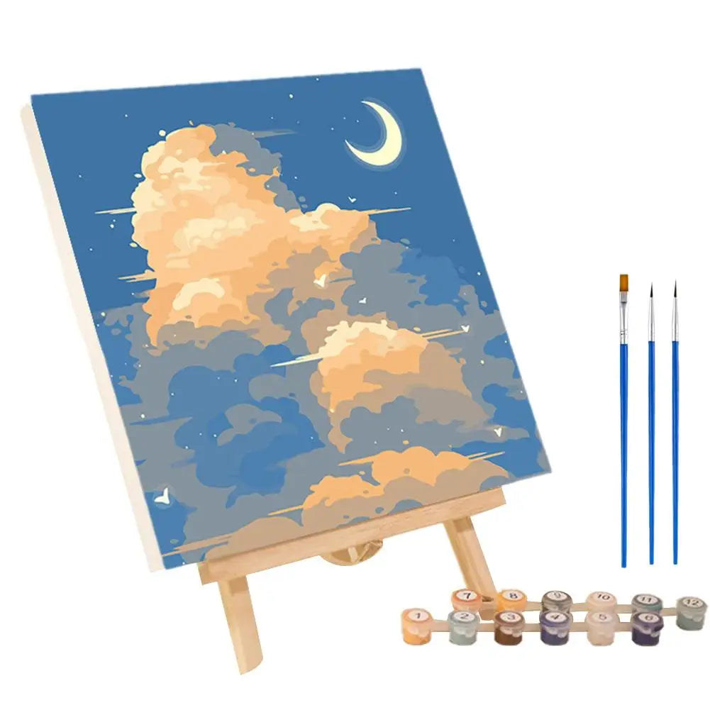 Framed Paint by Numbers Kit - Abstract Sunset Landscape, 20 x 20 cm (7.9 x 7.9 in) Canvas | DIY Gouache Painting Kit for Home Decor