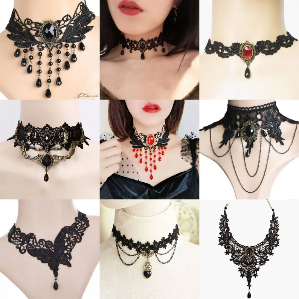 Black Lace Choker Necklace - Gothic Punk Collar view 6