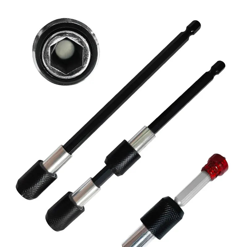 3-Piece Hex Quick-Release Self-Locking 1/4 in (6.35 mm) Extension Bit Holder Set — 60/100/150 mm for Drills & Screwdrivers