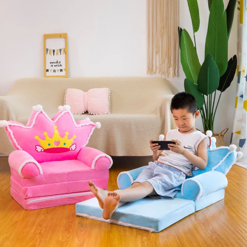Foldable 3-Layer Plush Kids Sofa Chair Cartoon Baby Seat with Removable Cover
