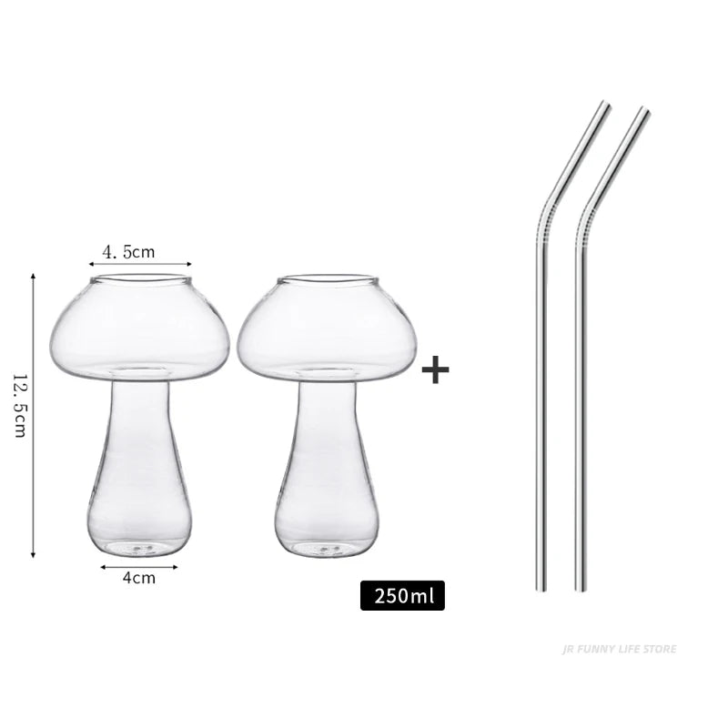 Mushroom Cocktail Glass with Straw - Clear Creative Drinkware for Cocktails, Beer & Iced Coffee