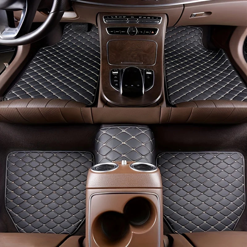 5-Piece Universal PU Leather Car Floor Mats, Waterproof Black All-Weather Auto Floor Mat Set