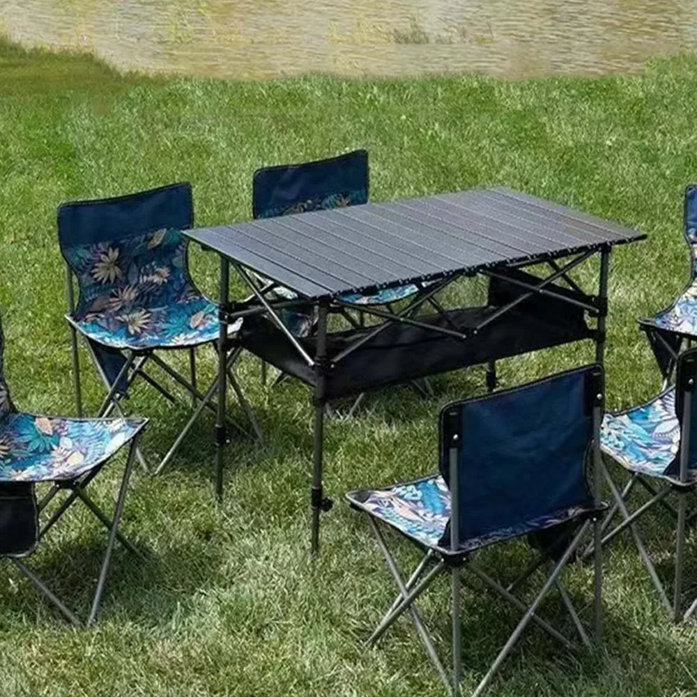 Portable Folding Camping Table with Net Bag, Long Outdoor Picnic Table 95cm/120cm (37.4 in/47.2 in), Black